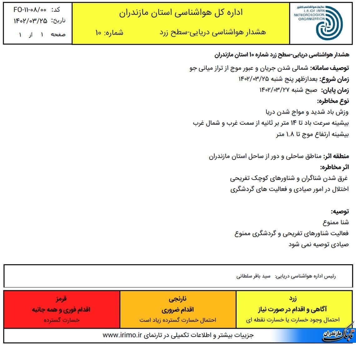 هشدار وقوع سیلاب در مازندران